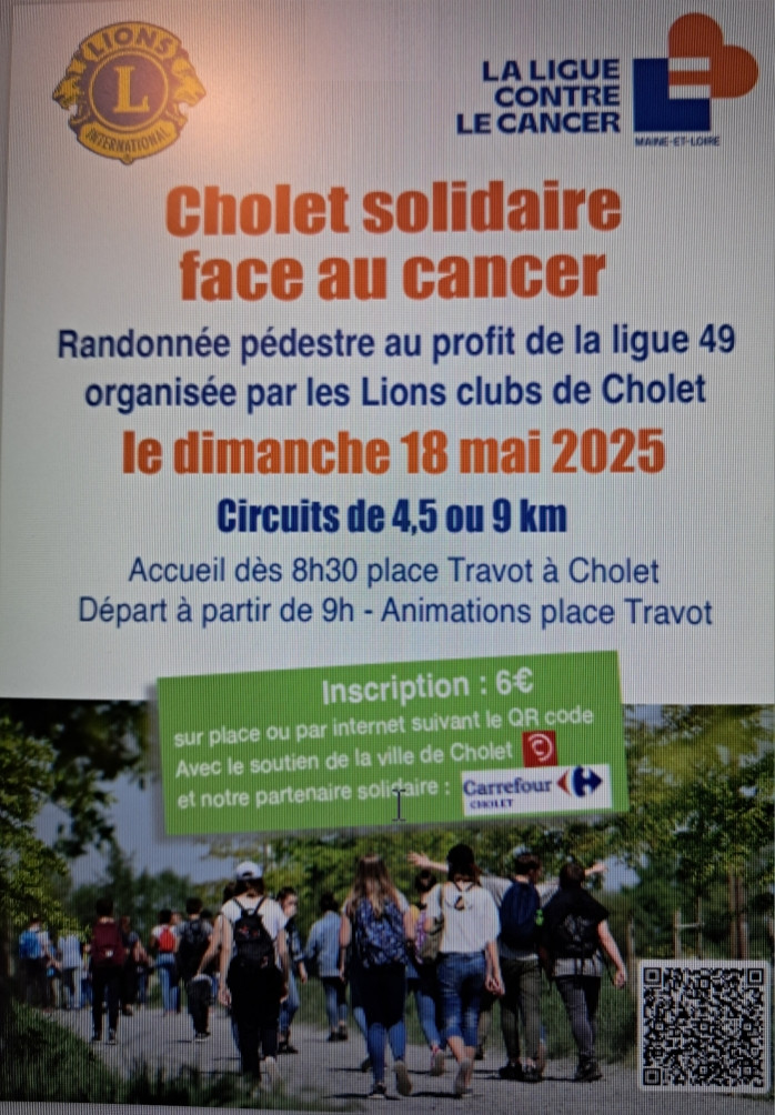 Cholet solidaire face au cancer 2025 Lions Club agenda manifestation marche randonnée